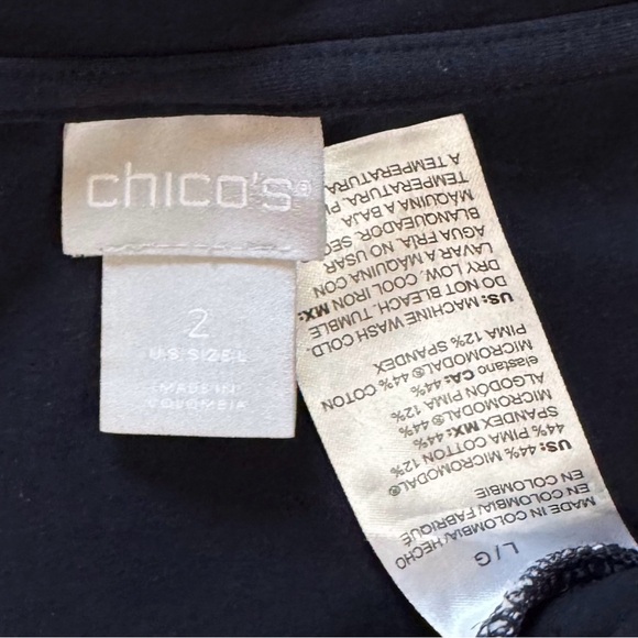 Chico’s Navy Blue Snap Button Long Sleeve Pima Cotton Knit Tunic Top Tee L - Picture 7 of 10